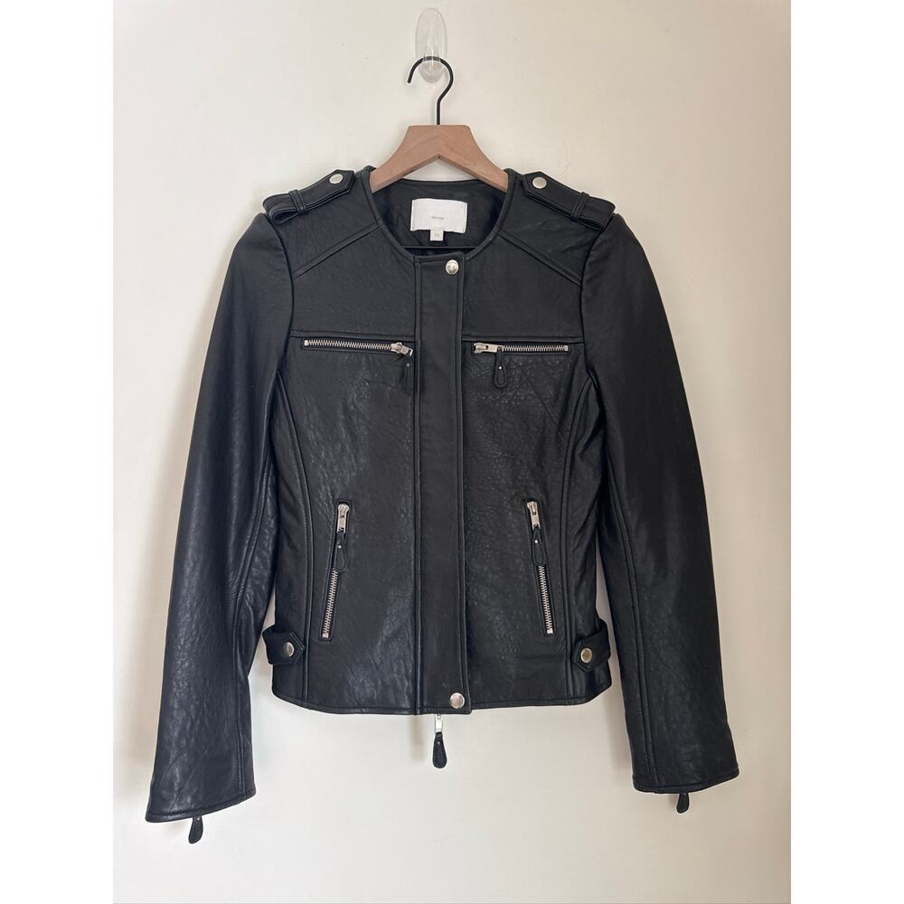 Walter Baker New York Street Style Minimalist Black Leather Moto Jacket, Medium
